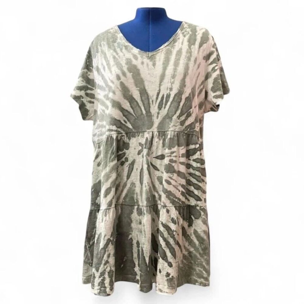 Zim & Zoe Plus Size Tiered Tie Dye Olive Dress, 18/20